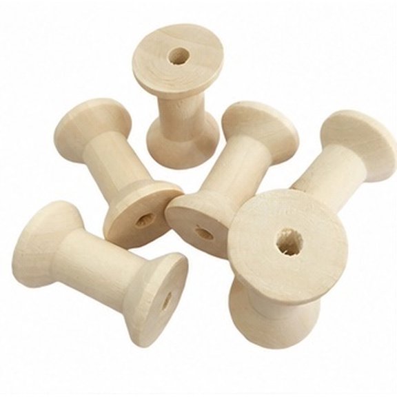 NIYANGLE 10Pcs Thread Spools Unfinished Wood for Sewing Bobbin Craft Projects Beige