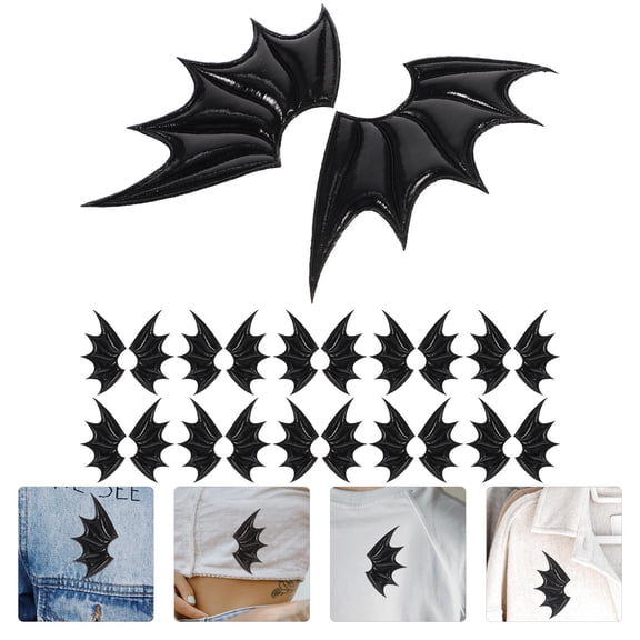 NIYANGLE 15Pairs Black Evil Wing Decor for Clothing DIY Accessories Durable PU Material for Craft and Garment Use