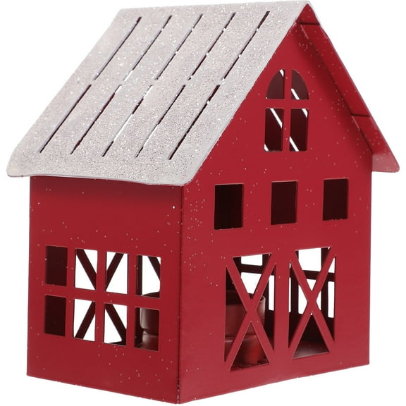 NIYANGLE New Year Village House Metal Decorative Dark Red 1Pcs
