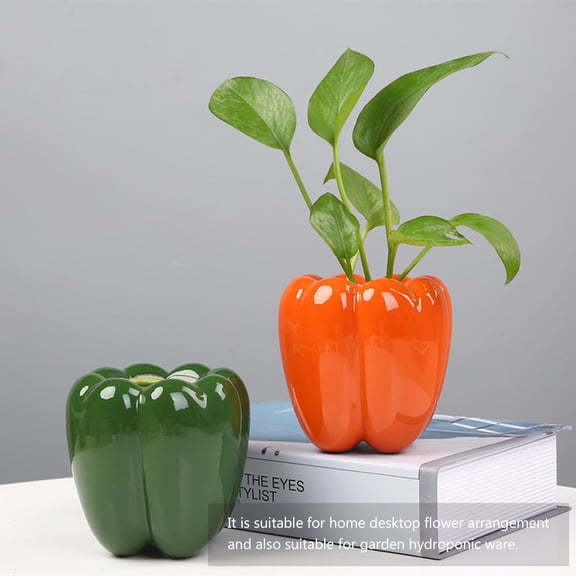 NIYANGLE 1Pc Ceramic Pepper Shaped Pottery Plant Jar Orange Rural Style Flower Container for Home Storage