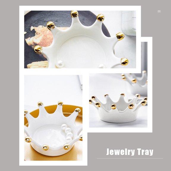 NIYANGLE 1Pc Crown Candlestick White Ceramic Multipurpose Jewelry Tray Decoration