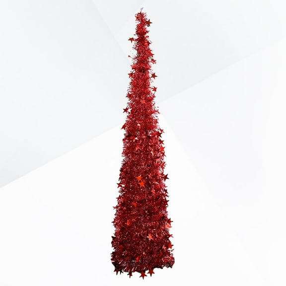 NIYANGLE 1Set Drop Down Christmas Tree Red PET Plastic Conical Foldable 30 x 30 x 120 in