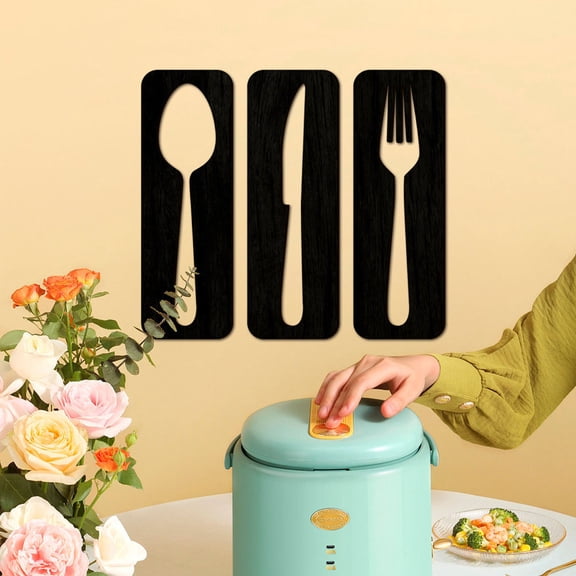 NIYANGLE 1Set Wooden Cutltery Sign Hanging Wall Art Decoration Assorted Color Modern Housewarming present 15x45cm