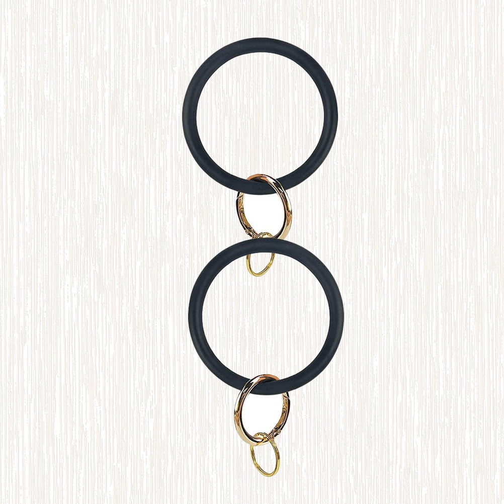 NIYANGLE 2 Pcs Black Silicone Bracelet Keychain, Large Circle Wristlet ...