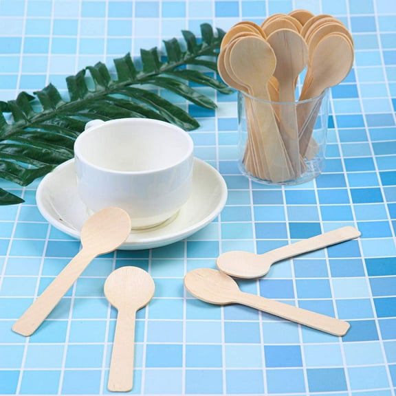 NIYANGLE 200Pcs Disposable Wood Dessert Spoons for Party Use Shovel Shape 3.7In