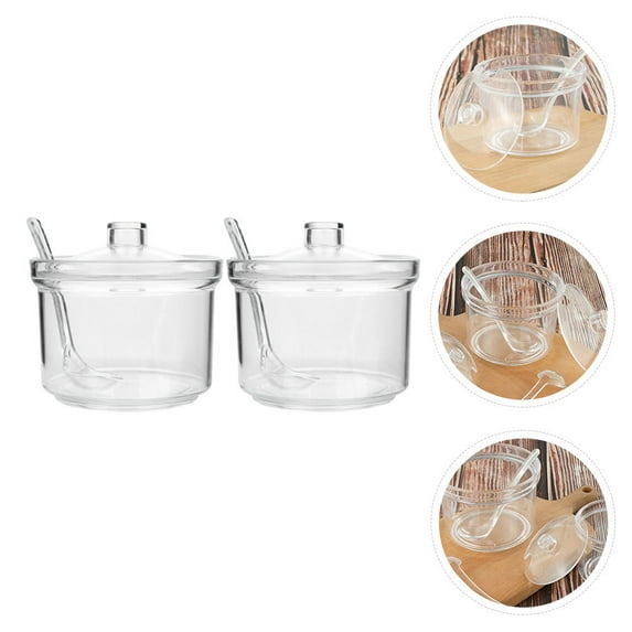 NIYANGLE 2Pcs Square Acrylic Seasoning Bottle with Spoon Transparent Storage for Home Kitchen