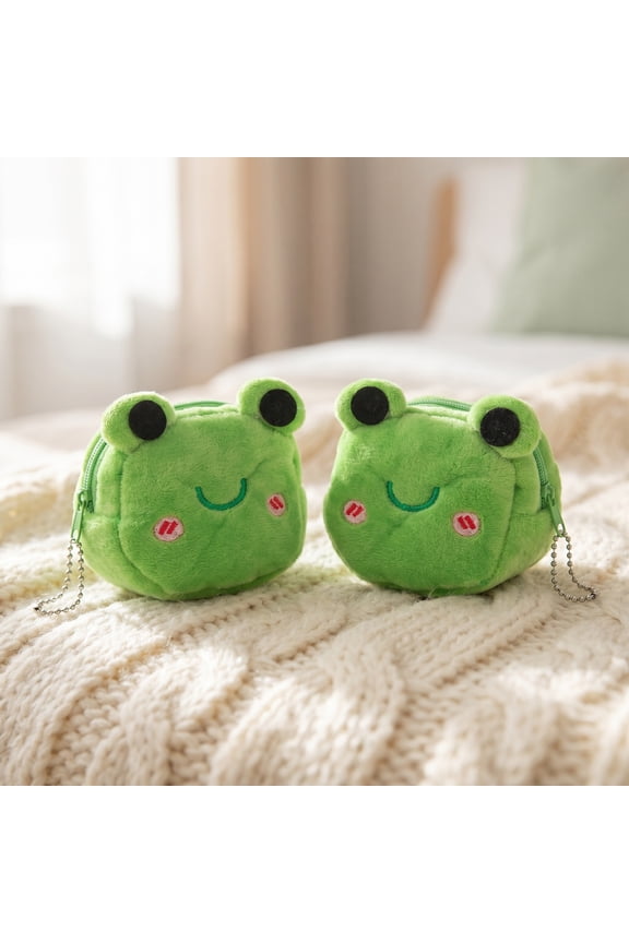 2-Pack Kawaii Frog Plush Purse Small Green Zipper Wallet Cute Animal Design