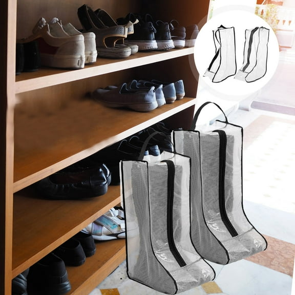 NIYANGLE 2Pcs Portable Boots Protector Bag PVC Mesh Material Reusable Storage Boot Bag For Shoes