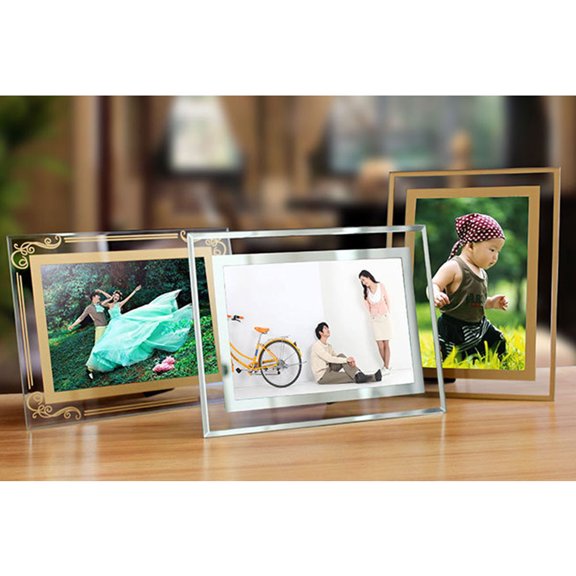 NIYANGLE 2pcs Crystal Glass Photo Frame Silver Finish No Paperboard