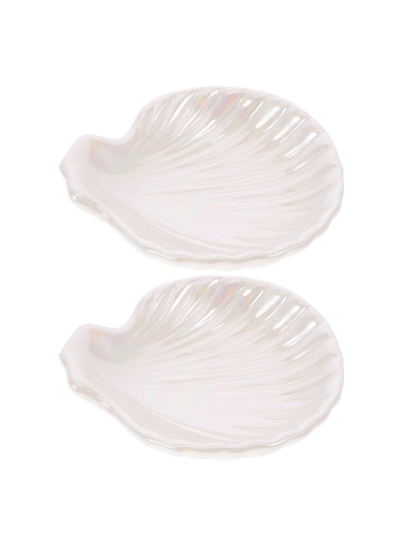 2pcs Shell Shaped Ceramic Jewelry Tray Dish for Rings and Earrings