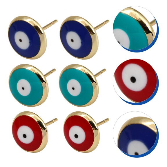 NIYANGLE 3 Pairs Evil Eye Earrings Set, Statement Fashion Ear Jewelry for Women, Easter Graduation Accessories