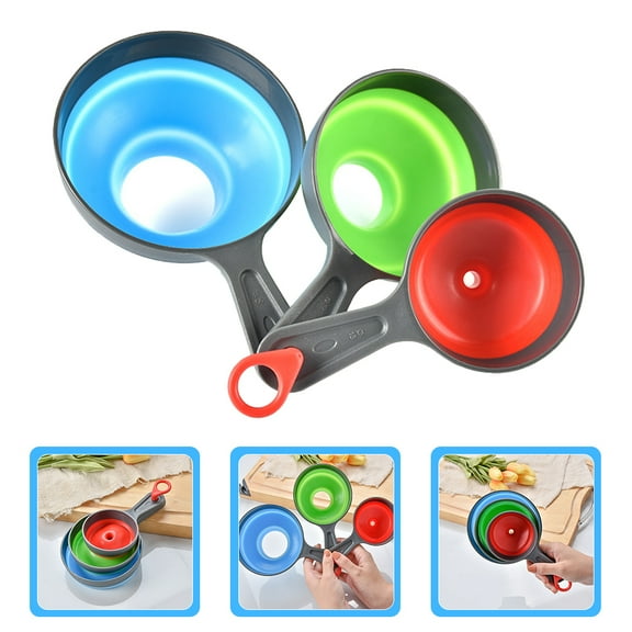 NIYANGLE 3Pcs Multi Color Rubber Plastic Funnels for Kitchen Use Canning and Filtering 19.5X12CM