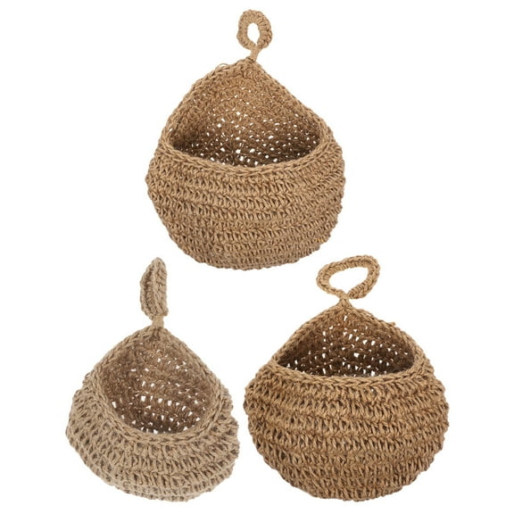 NIYANGLE 3Pcs Wall Hanging Baskets Jute Produce Storage Brown 12X8.7in