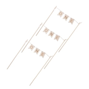 NIYANGLE 3pcs Wood One Cake Topper 1st First Birthday Cake Banner Picks for First Birthday Celebration Photo Props Party Decoration