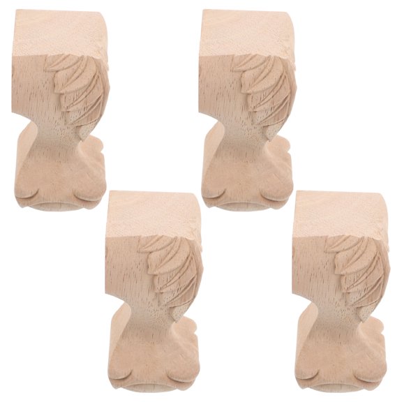 NIYANGLE 4Pcs European Style Wood Furniture Legs Beige Carved Replacement Legs for Sofas