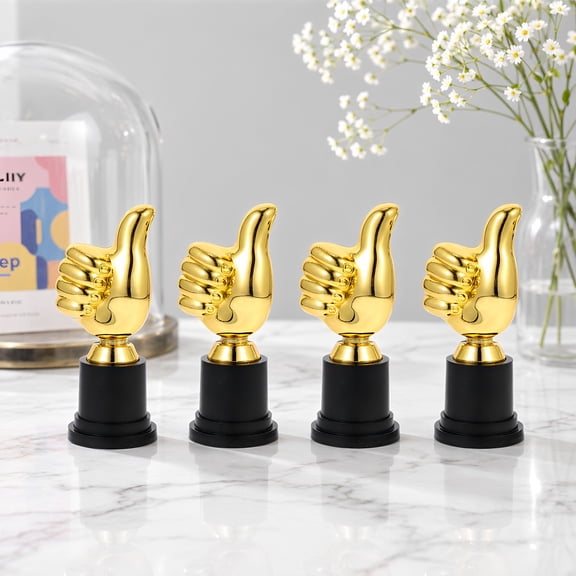 NIYANGLE 4Pcs Golden Plastic Trophy for Contest Reward and Home Desktop Decoration