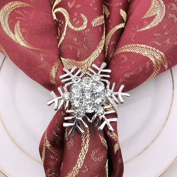 NIYANGLE 4Pcs Silver Snowflake Napkin Rings for Dinning Accessories and Art Exhibitions