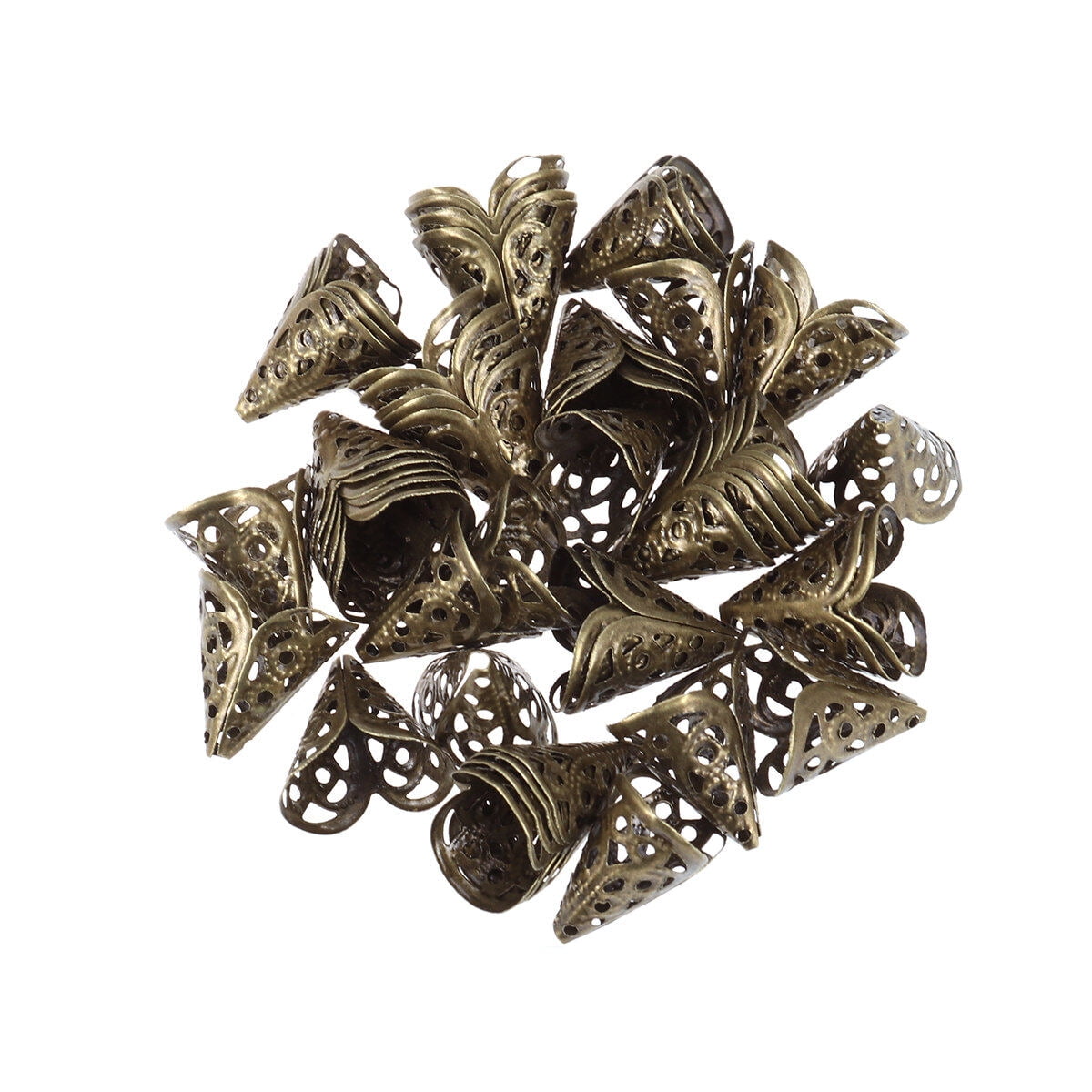 NIYANGLE 50Pcs Filigree Cone Flower Bead Caps Metal For Diy Jewelry Making Artistic Design Women Girls Young Lady