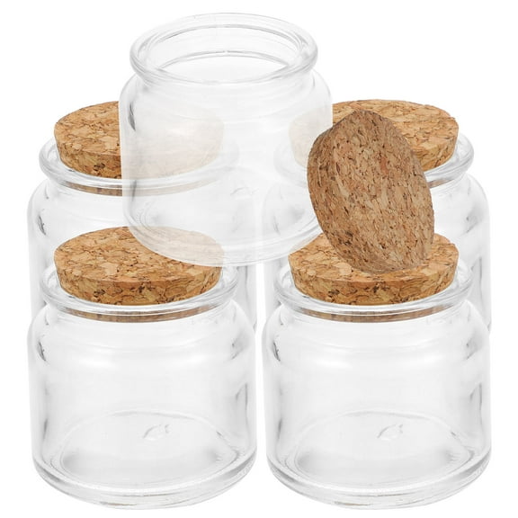 NIYANGLE 5Pcs Corked Bottles Transparent Glass Heat Resistance Diy Candle Making Storage Jars Round