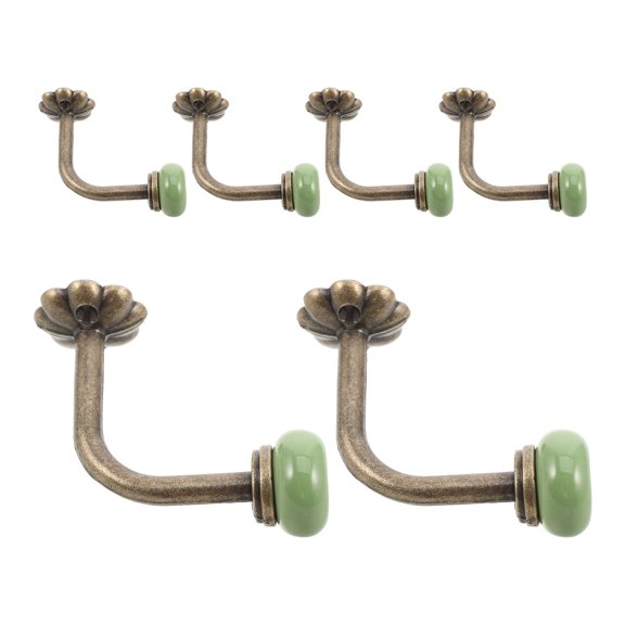 NIYANGLE 6Pcs Green Ceramic Bathroom Towel Hooks Wall Mount Heavy Duty Decorative Nordic Style Bathroom Hooks