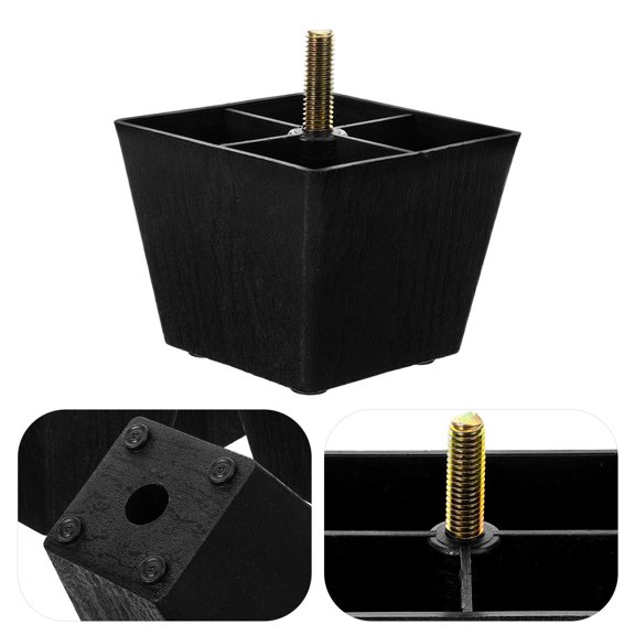 NIYANGLE 8Pcs Adjustable Square Sofa Legs with Threaded Metal Bolt Black Plastic Furniture Supports