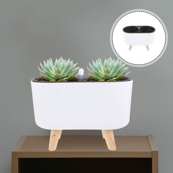 NIYANGLE White Smart Flowerpot Self-Watering Plastic for Home Wooden Legs Included