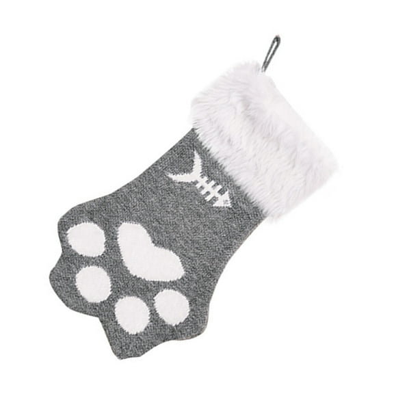 NIYANGLE Cat Shaped Stocking for Christmas in Grey and Red 1Pack with Cute Design for Kids and Families