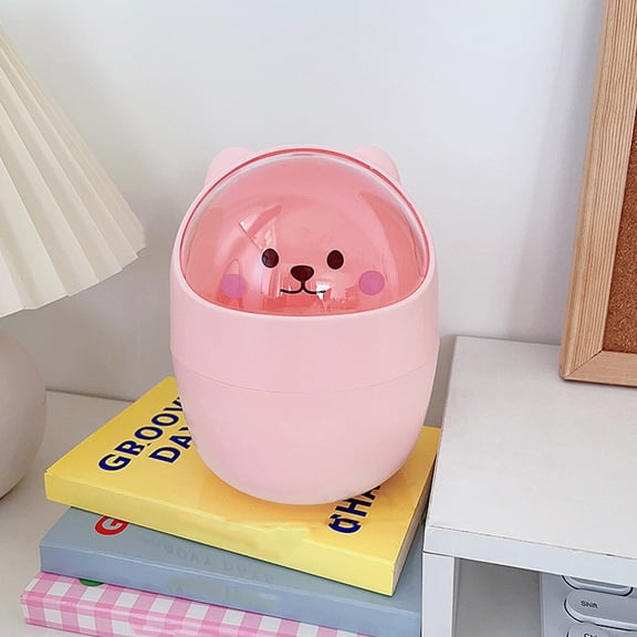 NIYANGLE Cute Bear Mini Trash Can With Shake Lid Desktop Waste Bin For Home Office For Spaces