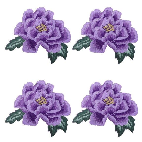 NIYANGLE DIY Purple Peony Patches, Polyester Embroidered, Fabric Repair and Decor, 4Pieces