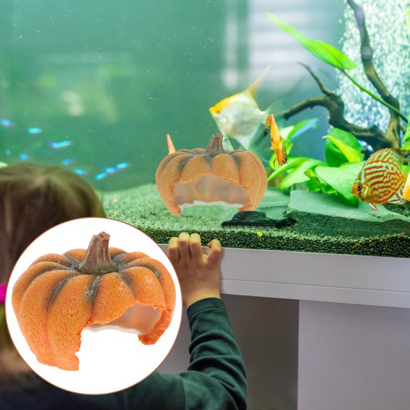 NIYANGLE Orange Pumpkin Aquarium Cave Decor, Fish Ornament Hideout for Betta, Shrimp, Small Fish, Theme
