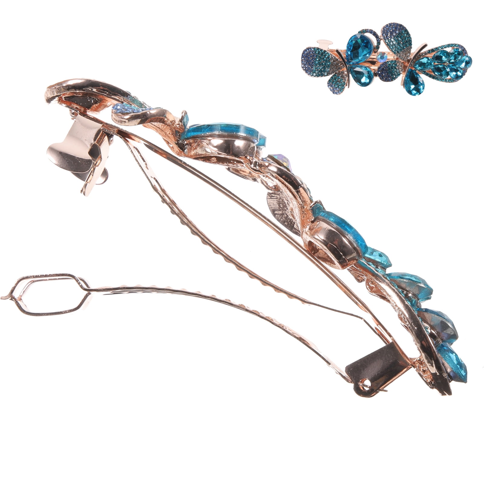 NIYANGLE Hair Clips for Styling 1Set Rhinestone Metal Bow Shaped Blue ...