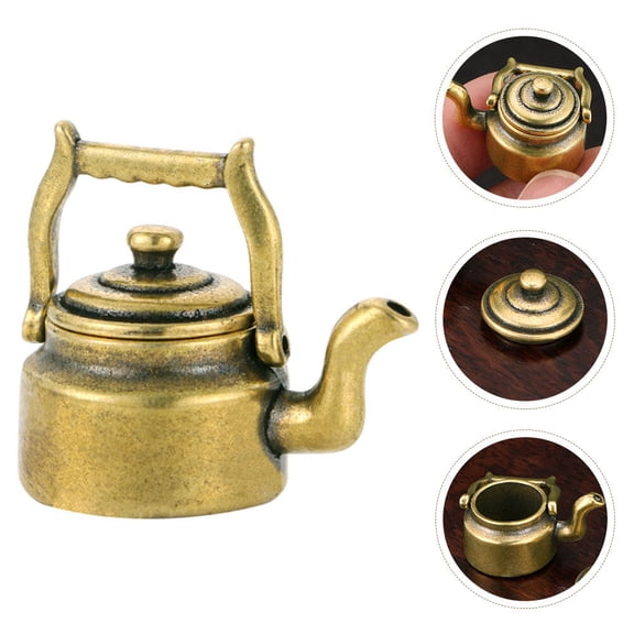 NIYANGLE Mini Tea Kettle Decor Golden Brass Material for Home Office Desktop Ornament 2.5x2.5x3.5 Inches