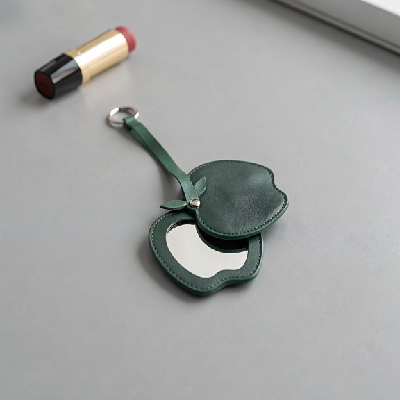 NIYANGLE Mirror Keychain Fruit Compact Makeup Mirror Key Holder, Green