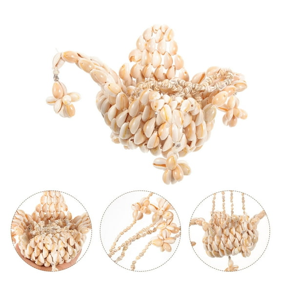 NIYANGLE Natural Seashell Hanging Basket Decor for Walls and Home Khaki Color Fits Various Scenes