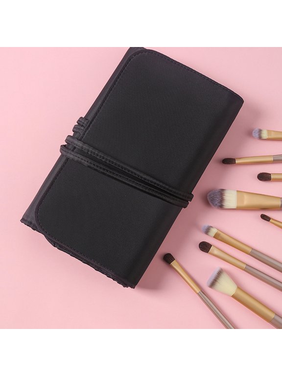 Nylon Black Cosmetic Brush Bag Roll Up Design Waterproof Makeup Brush Holder for Storage