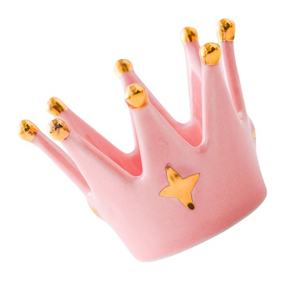 NIYANGLE Pink Crown Ceramic Candle Holder Jewelry Tray Multifunctional Home Decoration