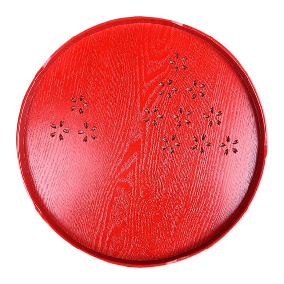 NIYANGLE Red Wooden Tea Serving Tray with Hollow Flower Pattern for Weddings