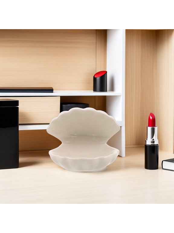 Shell Shaped Ceramic Jewelry Holder with Ocean Inspired Craftsmanship in White