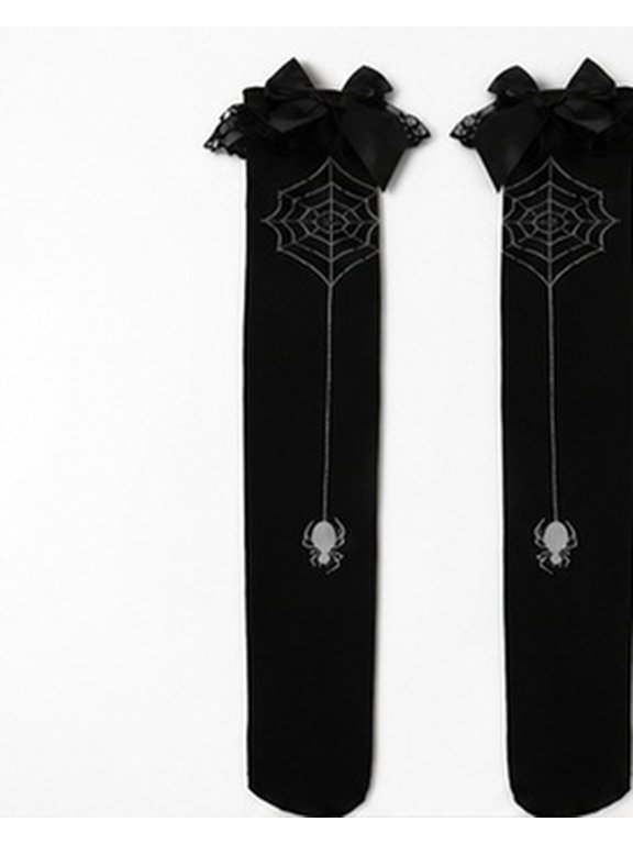 1 Pair Cosplay Socks, Black Spider Pattern Costume Party Stockings for Dress Up Outfits for Women