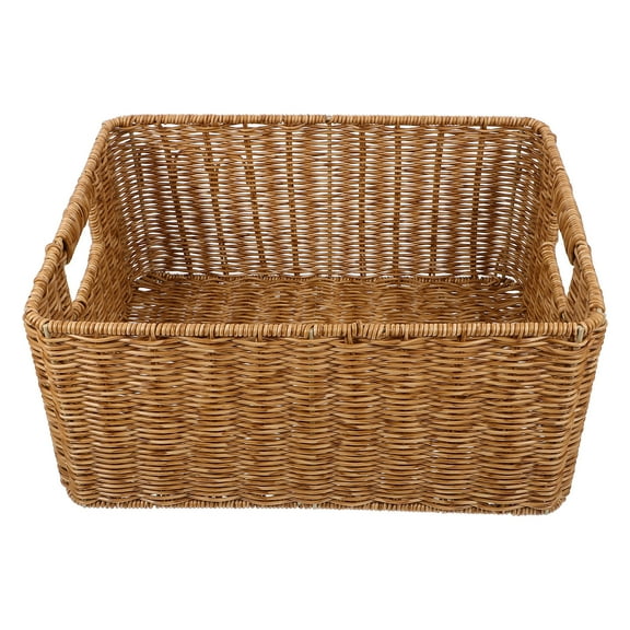 NIYANGLE Khaki Decorative Imitation Rattan Basket for Desktop Storage, Organization and Home Office Use