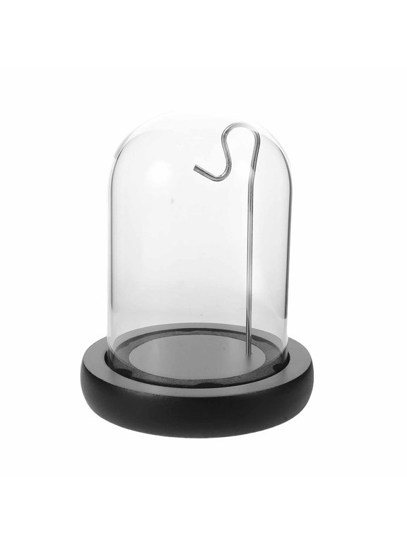 Transparent Glass Dome Watch Display with Wooden Base and Hanging Hook for Stylish Pocket Watch Presentation