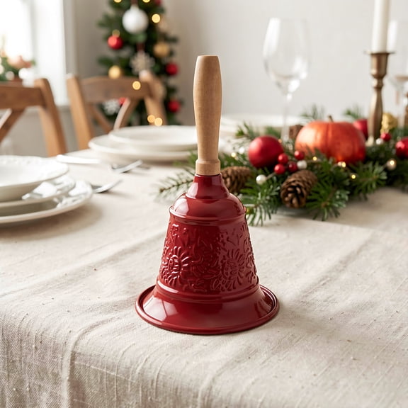 NIYANGLE Red Christmas Dinner Hand Bell with Loud Ringing for Kitchen