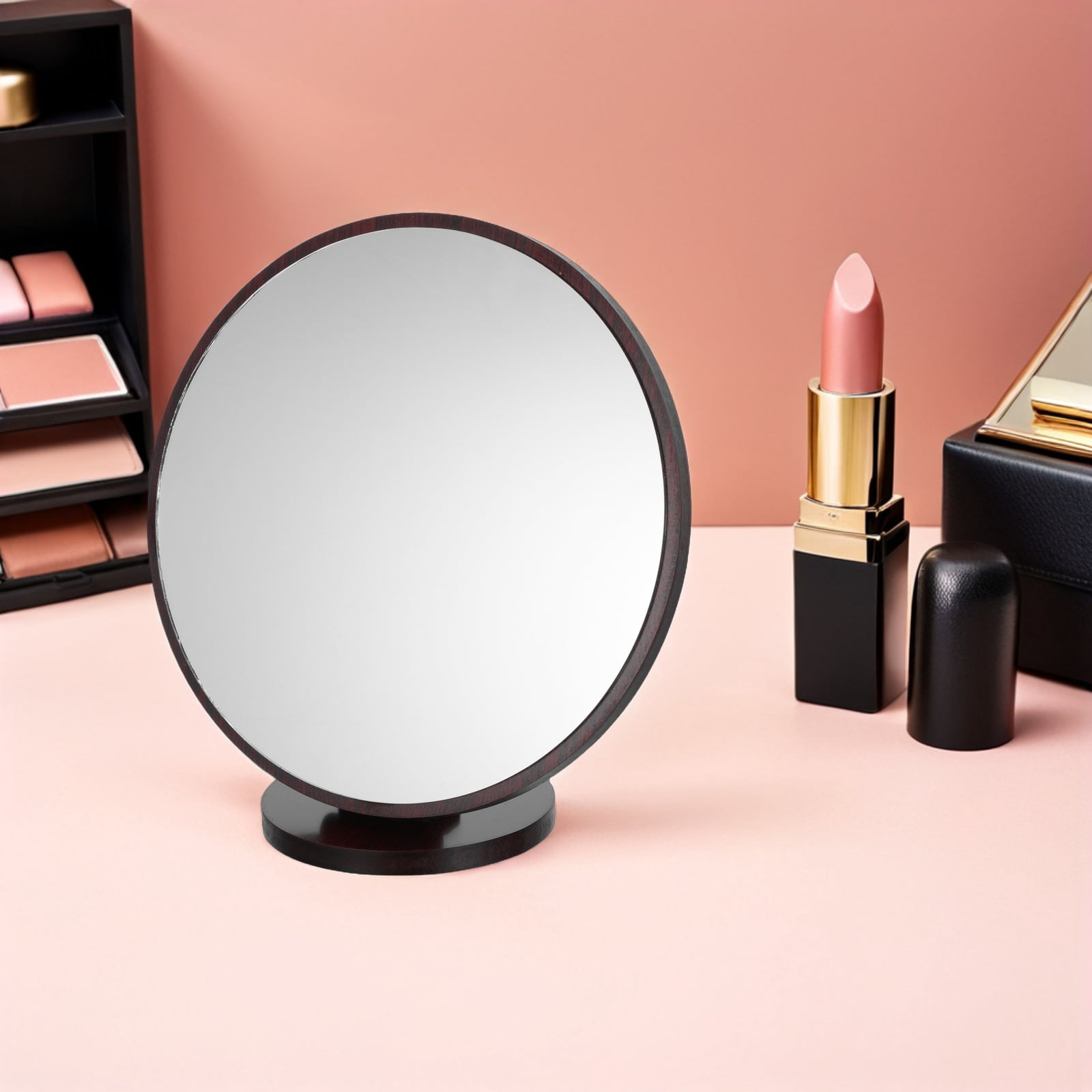 NIYANGLE Vintage Wood round Vanity Mirror with Coffee Finish for ...