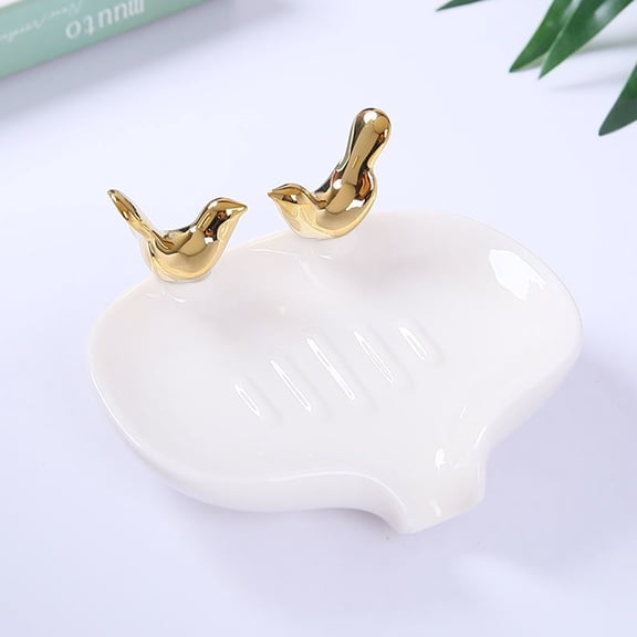 NIYANGLE White Ceramic Soap Holder for Bathroom Shower with Water Draining Design