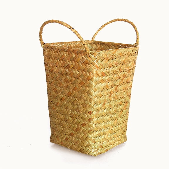 NIYANGLE Basket Box Rattan Braided Basket Yellow 1Pcs