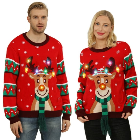 NIYPS Ugly Sweater Winter Holidays Ugly Christmas Sweater Holiday Party Sweater Deer with scarf
