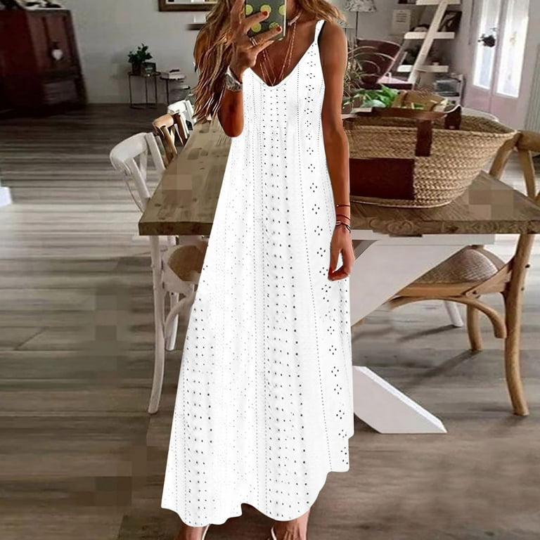NIZELUK Women Dresses Sundress Petite Dresses For Women Clearance Sales Today Deals Prime Women Casual Holiday Style Hollow Out Long Dress Solid