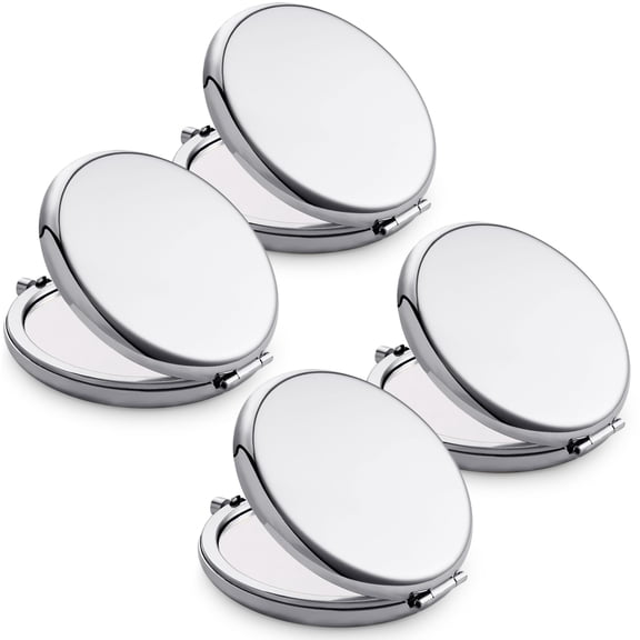NIZZQNI 4 Packs Metal Round Shell Compact Mirror, Double-Sided 1X/2X Magnifying, Portable Travel Makeup Mirrors, Mini Pocket Mirrors