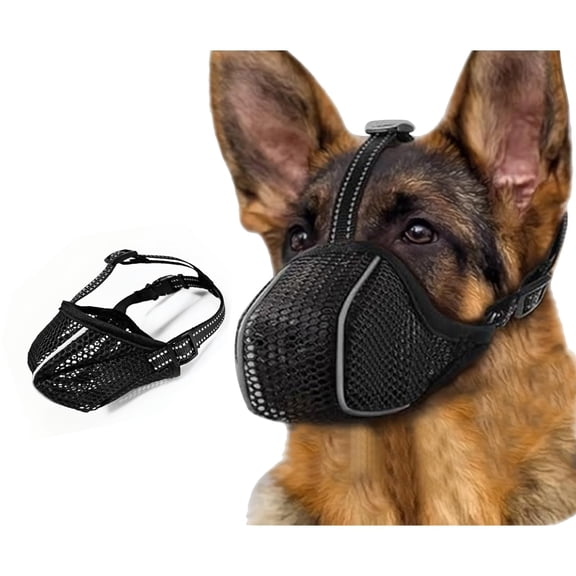 NIZZQNI Reflective Mesh Dog Muzzle, Mesh Soft Muzzle for Small Medium Large Sized Dogs, Breathable Adjustable Puppy Muzzles for Scavenging Biting Licking and Chewing, Allows Panting and Drinking