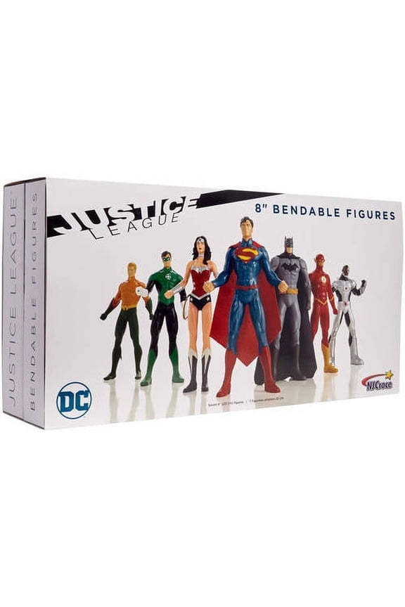 DC Comics - Justice Leauge 8" Bendable Figures Set: Batman, Superman, Wonder Woman, The Flash, Green Lantern, Aquaman, Cyborg